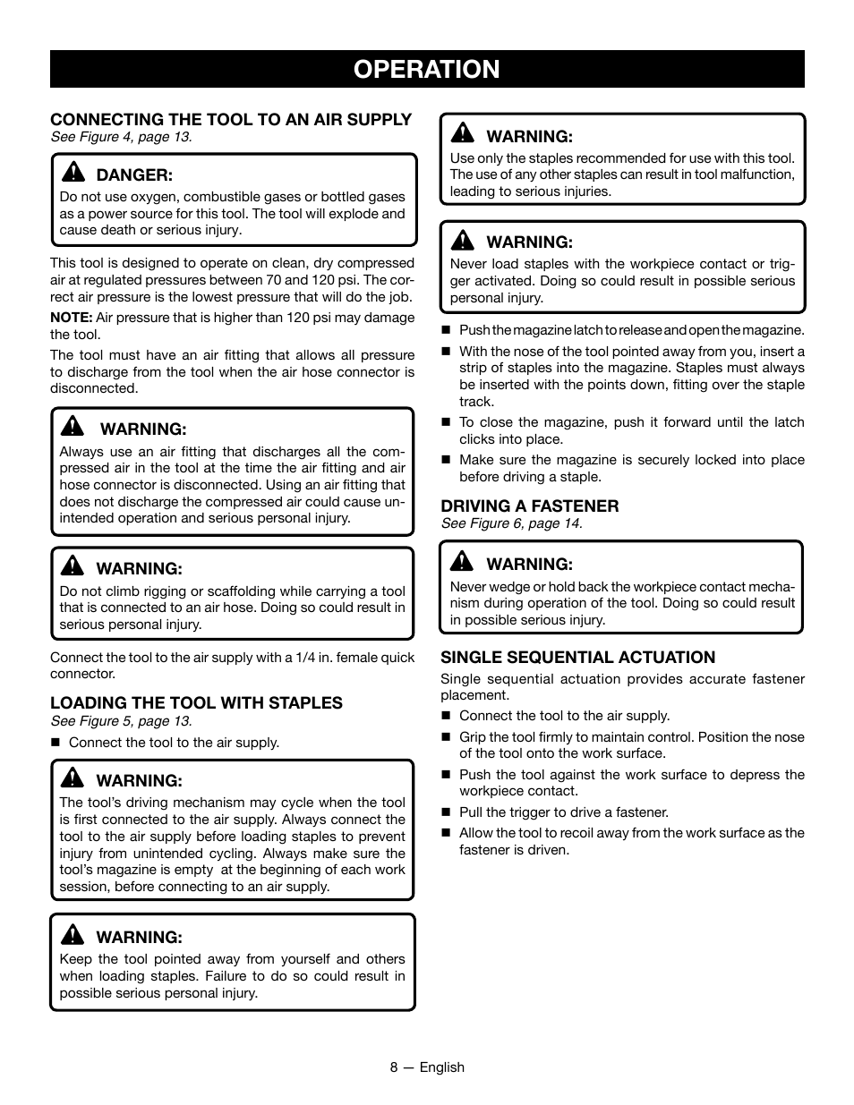 Operation | Ryobi YG125CS User Manual | Page 8 / 36