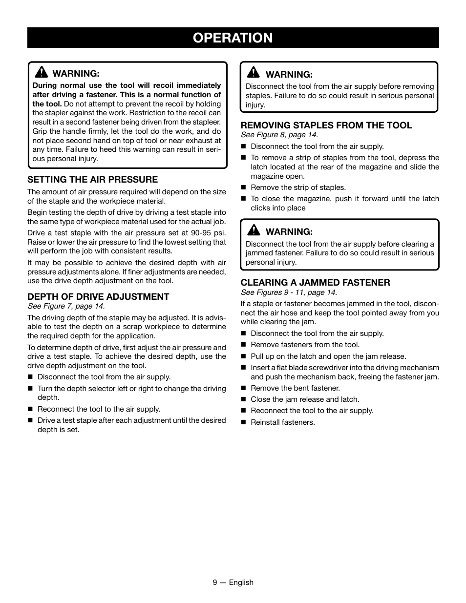 Operation | Ryobi YG125CS User Manual | Page 9 / 36