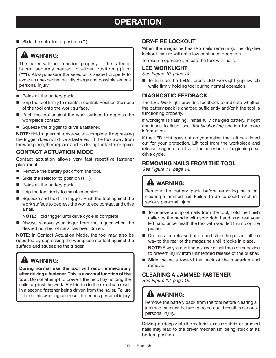 Operation | Ryobi P325 User Manual | Page 10 / 36