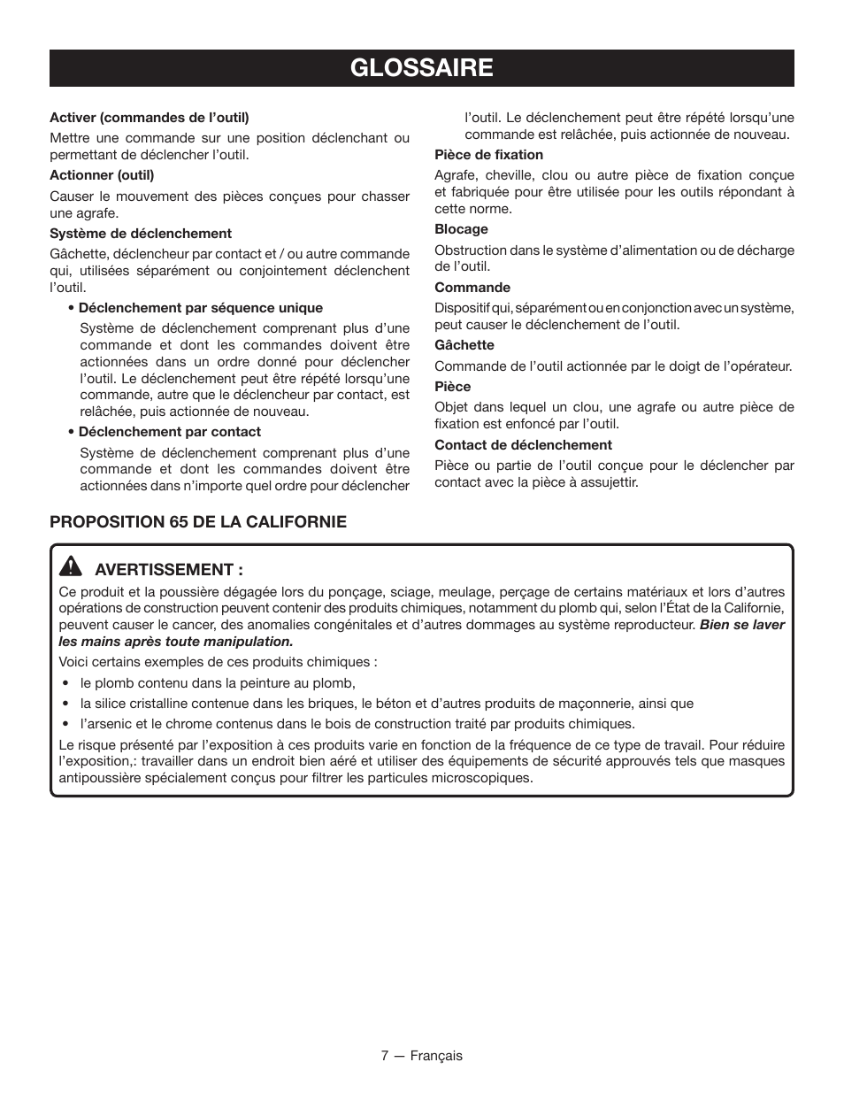 Glossaire | Ryobi P325 User Manual | Page 17 / 36