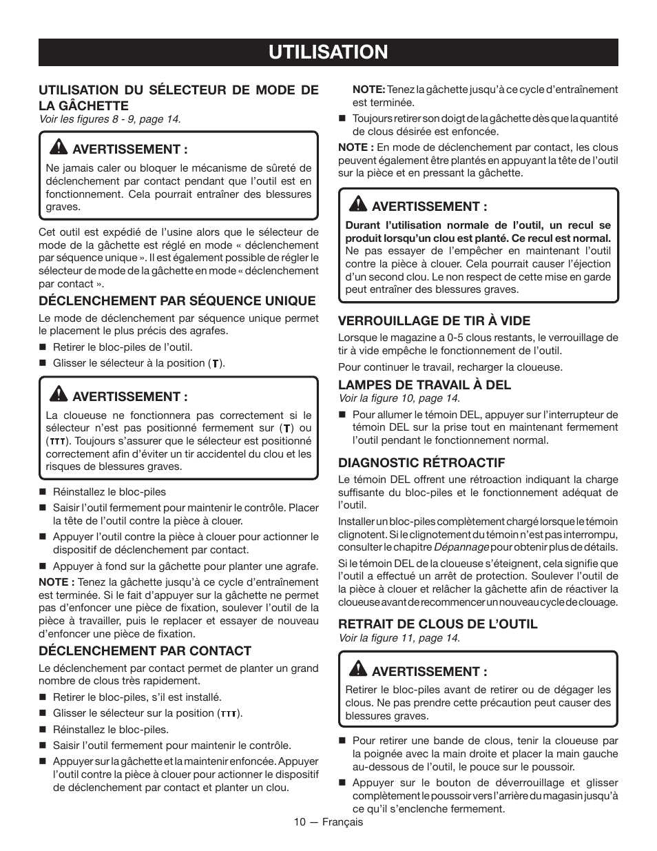 Utilisation | Ryobi P325 User Manual | Page 20 / 36