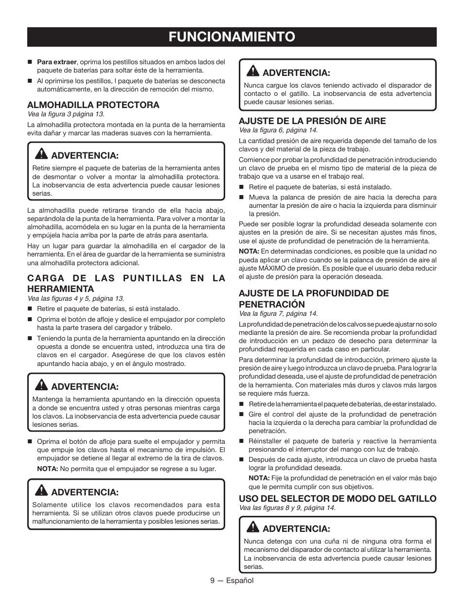 Funcionamiento | Ryobi P325 User Manual | Page 29 / 36