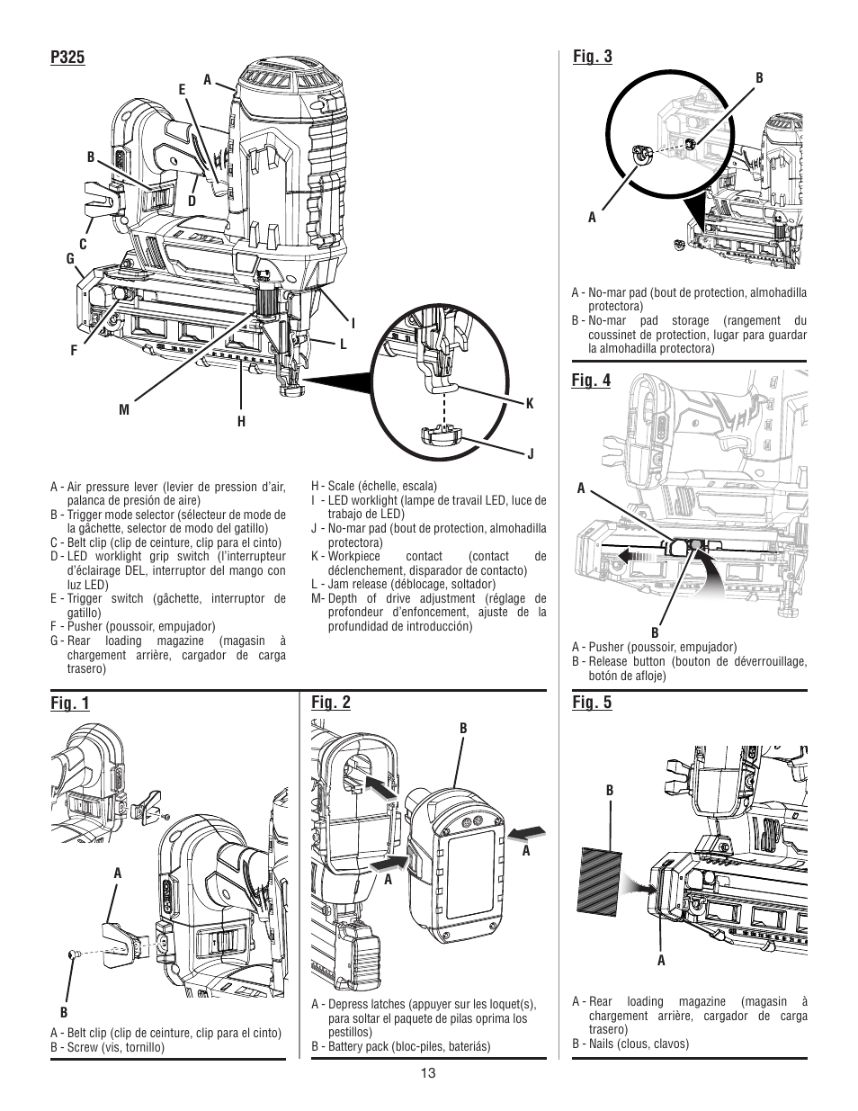 P325, Fig. 3 fig. 2 fig. 5, Fig. 4 fig. 1 | Ryobi P325 User Manual | Page 33 / 36