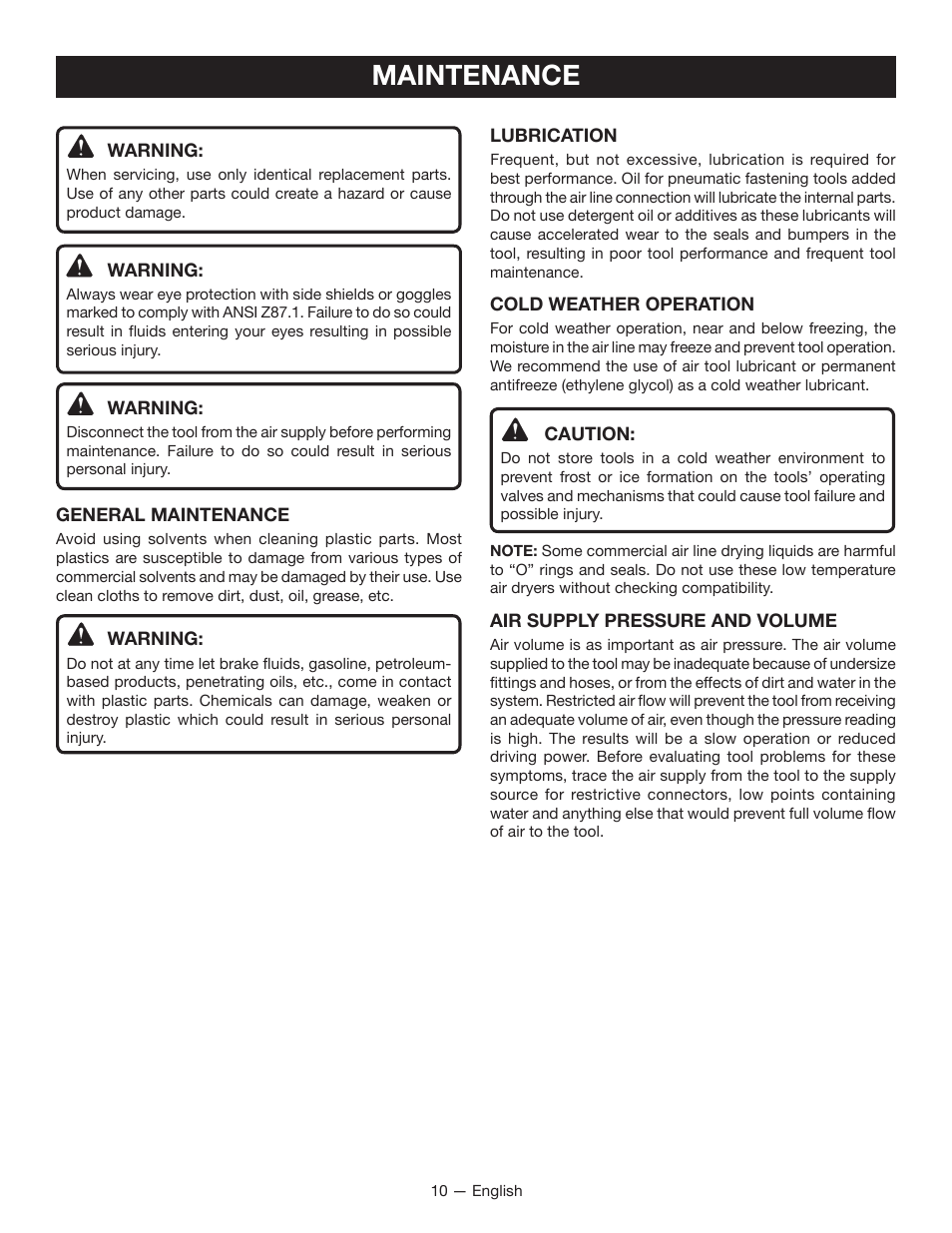 Maintenance | Ryobi YG250FS User Manual | Page 10 / 40