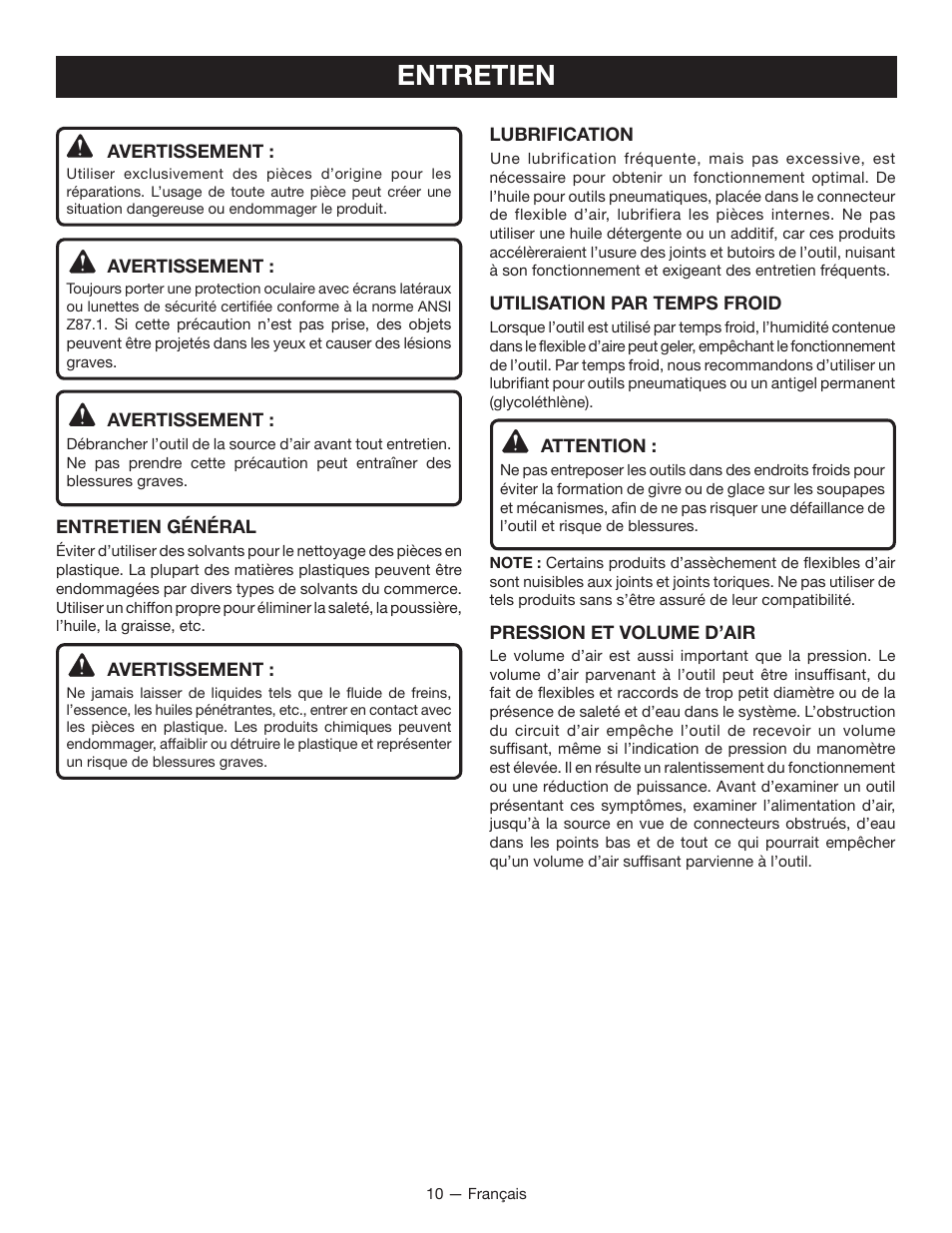 Entretien | Ryobi YG250FS User Manual | Page 21 / 40