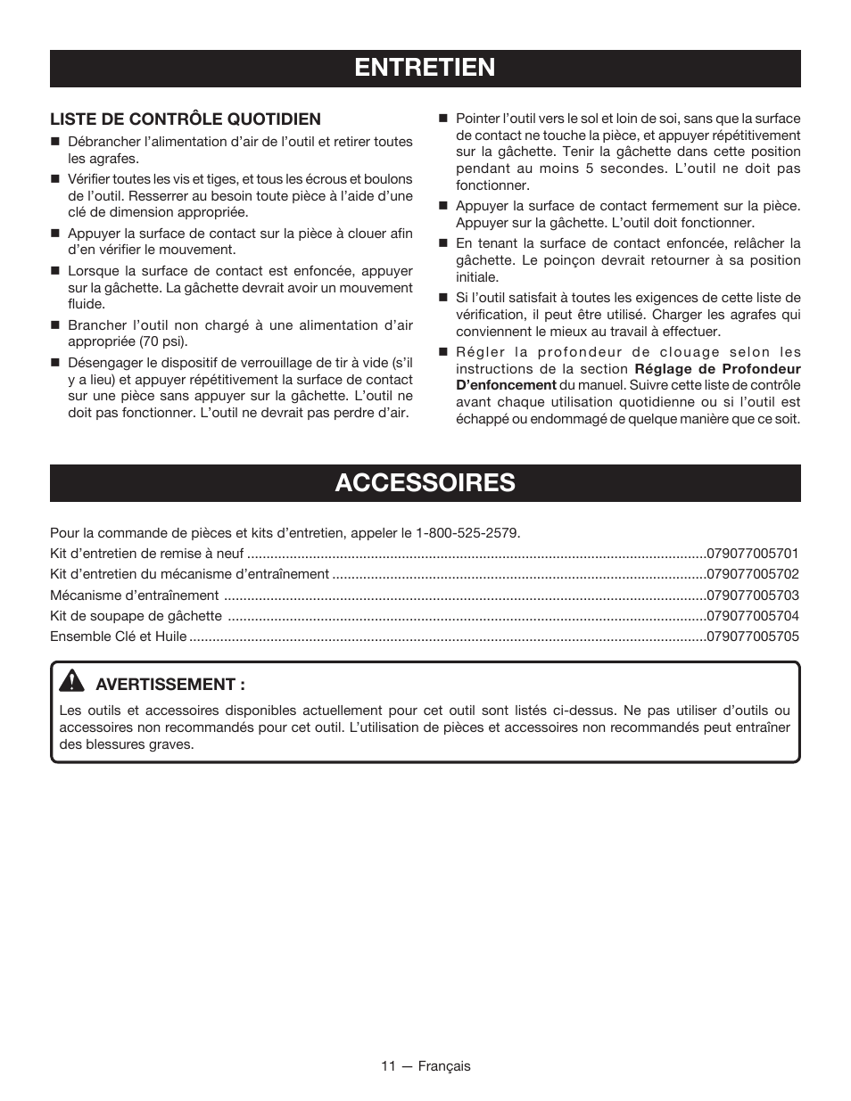 Entretien, Accessoires | Ryobi YG250FS User Manual | Page 22 / 40