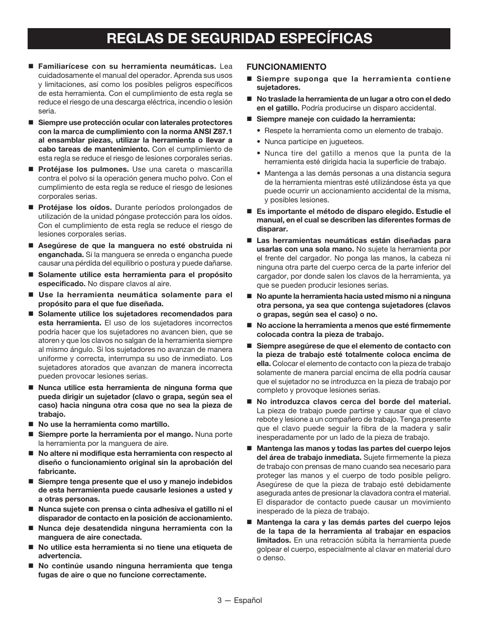 Reglas de seguridad específicas | Ryobi YG250FS User Manual | Page 25 / 40