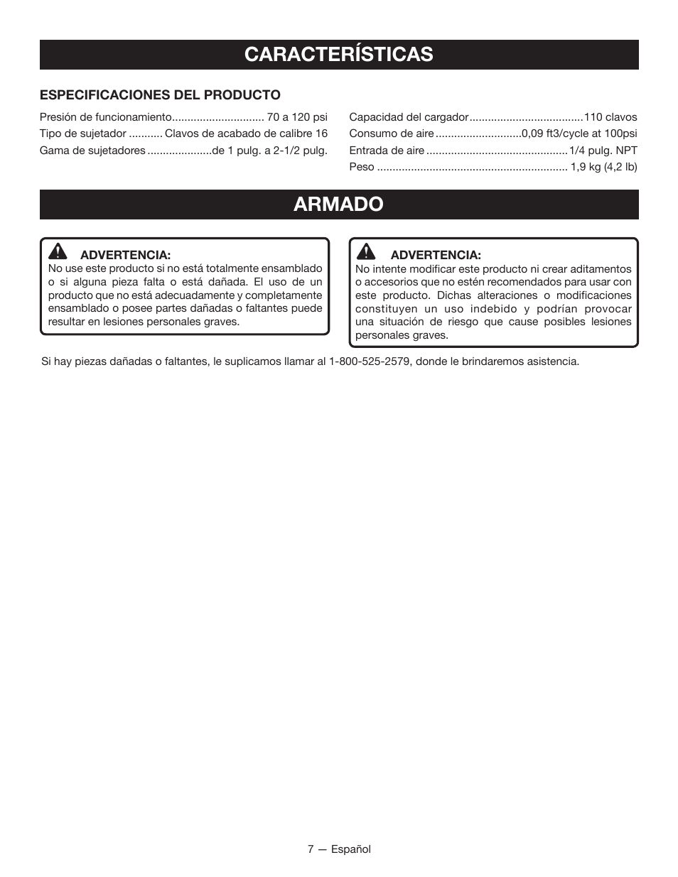 Características armado | Ryobi YG250FS User Manual | Page 29 / 40