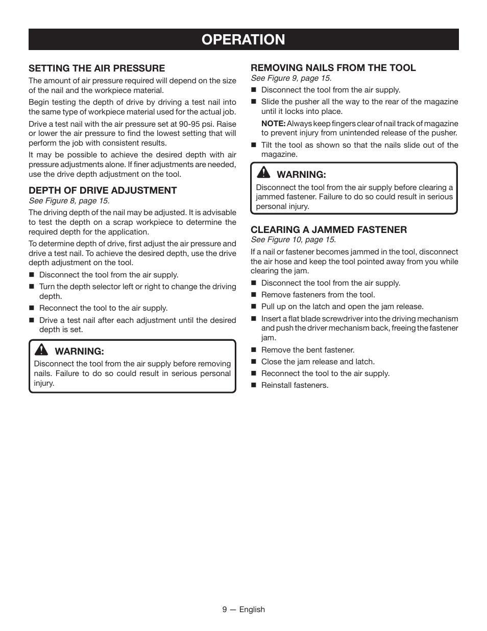 Operation | Ryobi YG250FS User Manual | Page 9 / 40