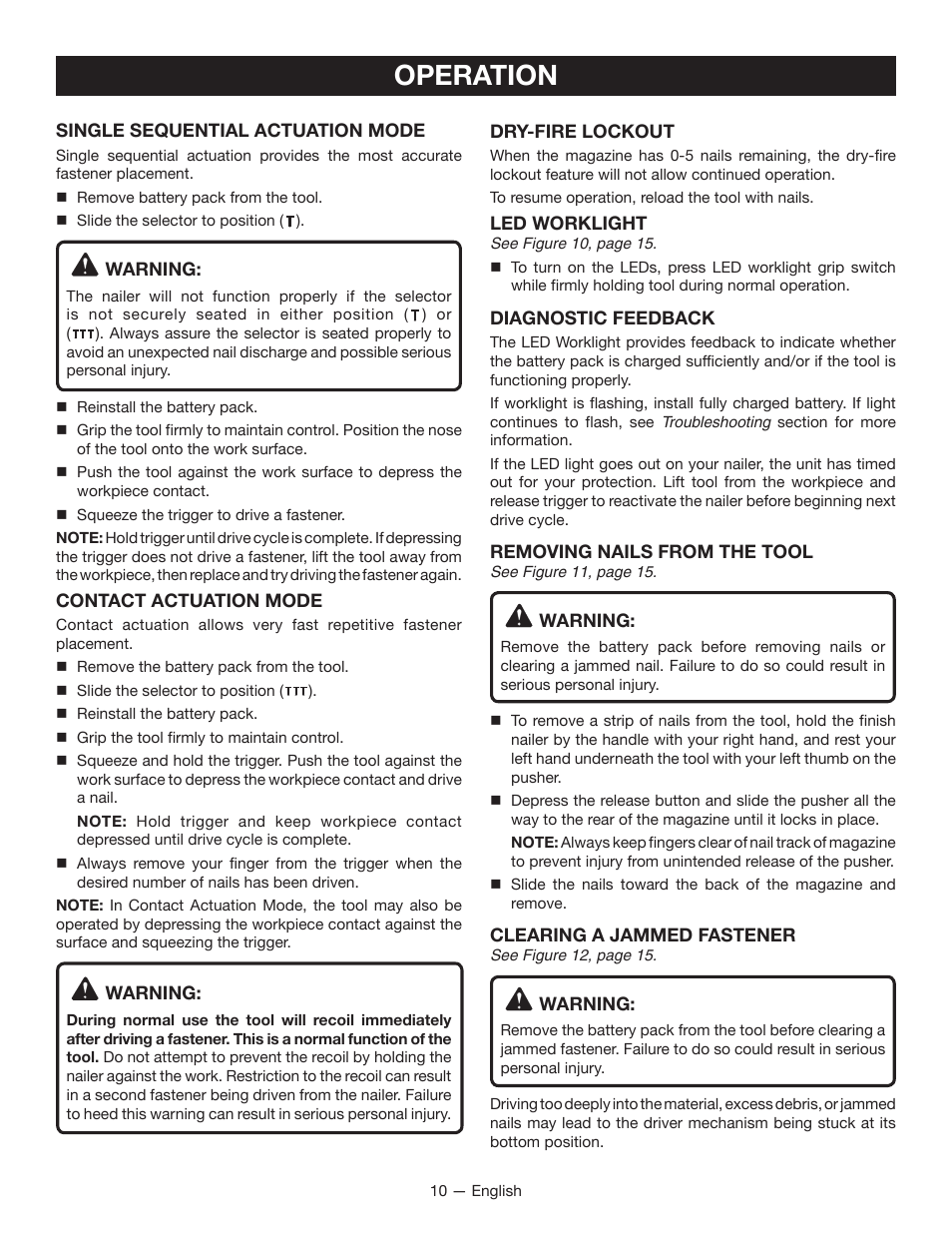 Operation | Ryobi P330 User Manual | Page 10 / 36