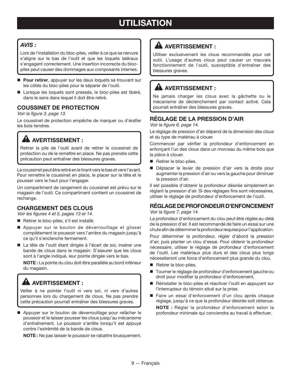 Utilisation | Ryobi P330 User Manual | Page 19 / 36