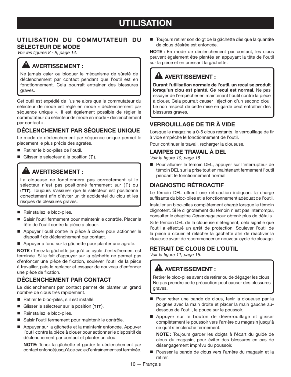 Utilisation | Ryobi P330 User Manual | Page 20 / 36