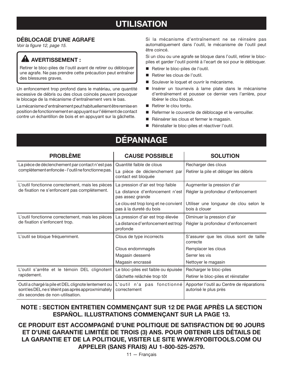 Utilisation, Dépannage | Ryobi P330 User Manual | Page 21 / 36