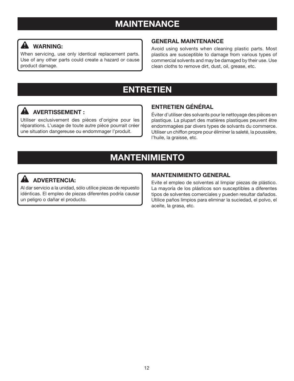 Maintenance entretien mantenimiento | Ryobi P330 User Manual | Page 32 / 36