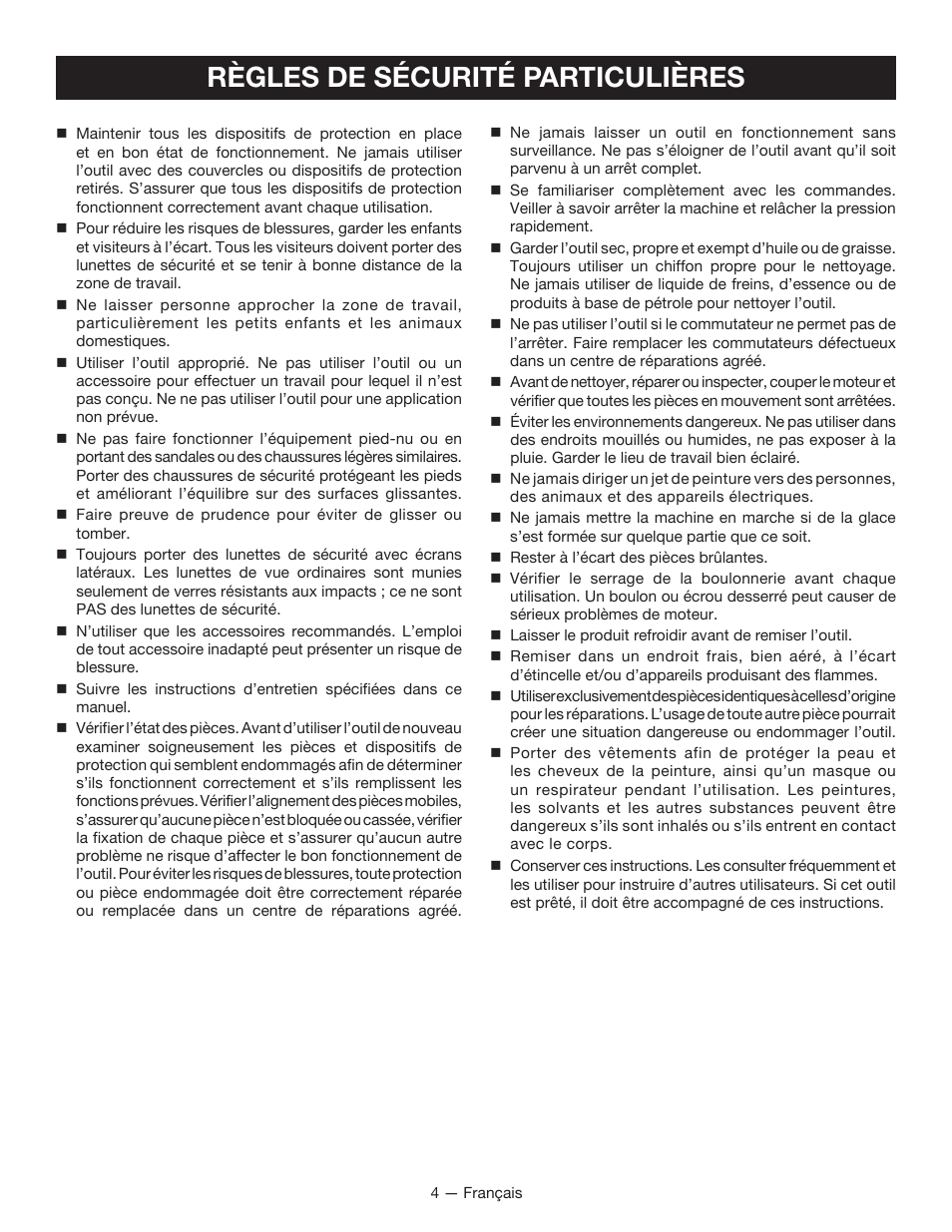 Règles de sécurité particulières | Ryobi FPR2000 User Manual | Page 13 / 32