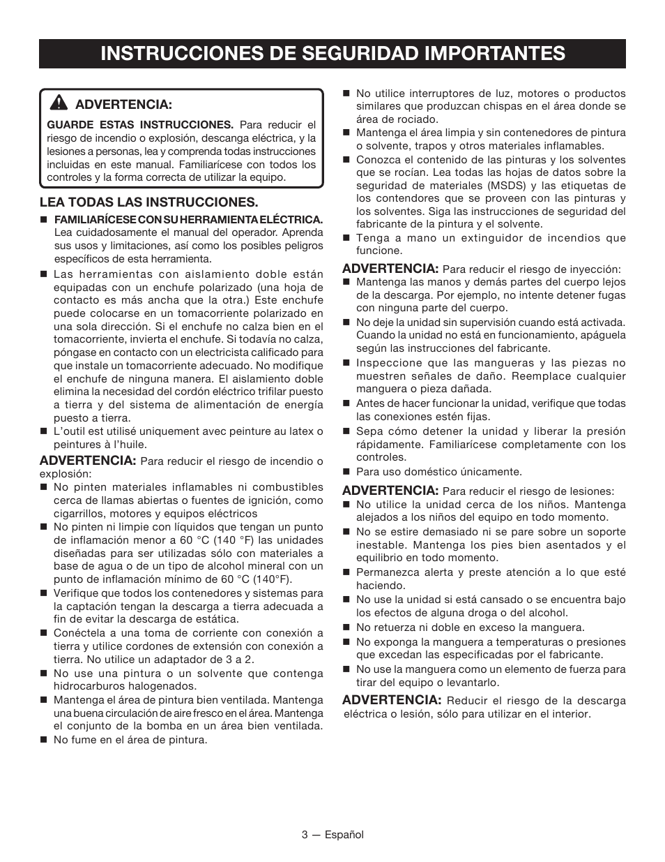 Instrucciones de seguridad importantes | Ryobi FPR2000 User Manual | Page 21 / 32