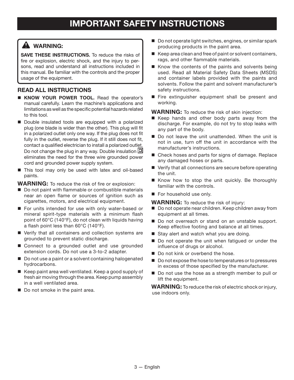Important safety instructions | Ryobi FPR2000 User Manual | Page 3 / 32