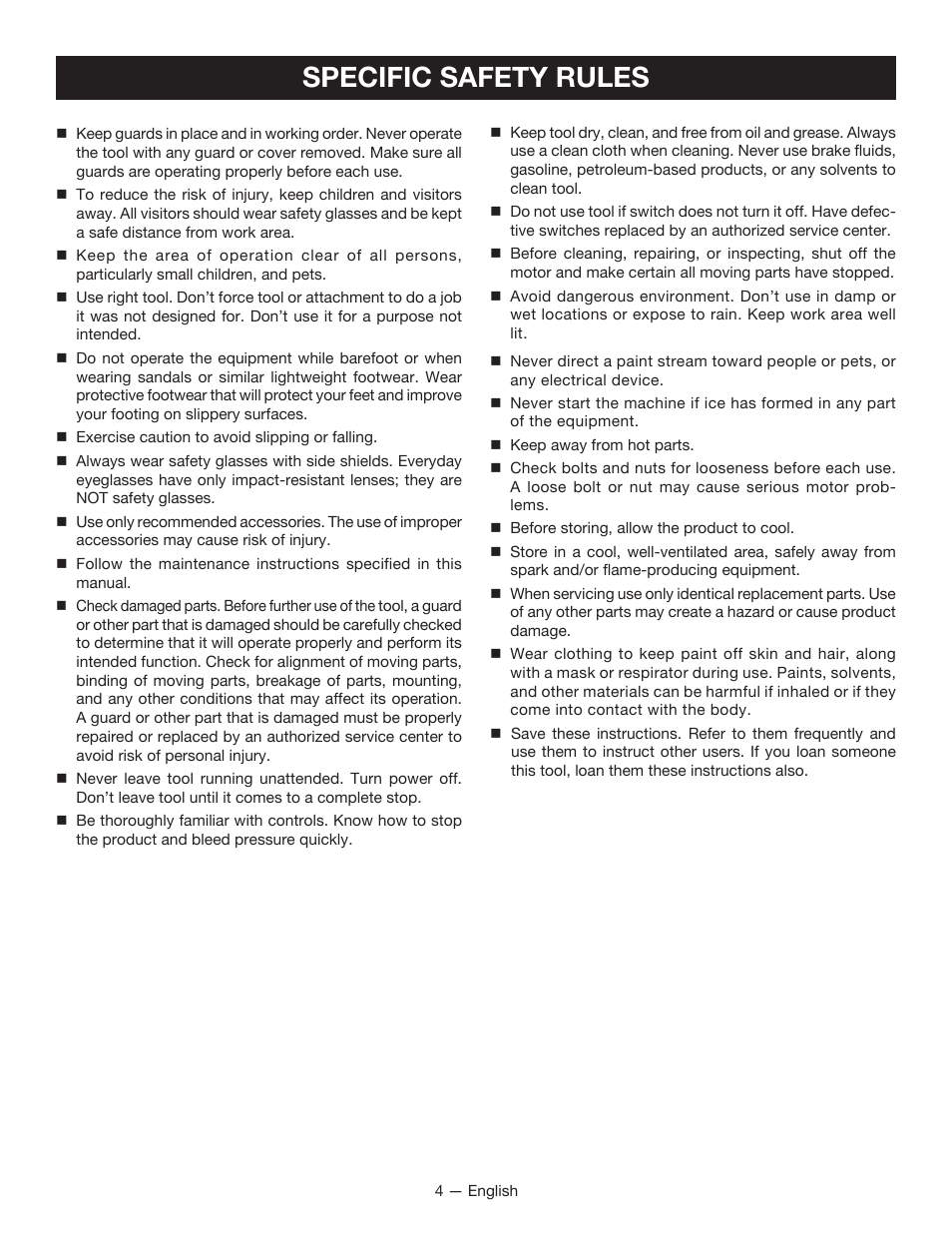 Specific safety rules | Ryobi FPR2000 User Manual | Page 4 / 32