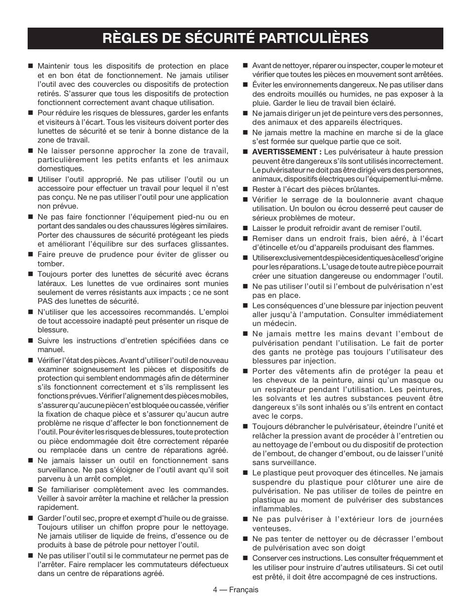 Règles de sécurité particulières | Ryobi FPR3000 User Manual | Page 14 / 36