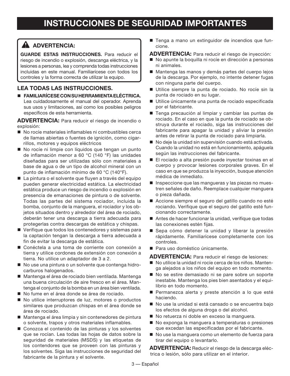 Instrucciones de seguridad importantes | Ryobi FPR3000 User Manual | Page 23 / 36