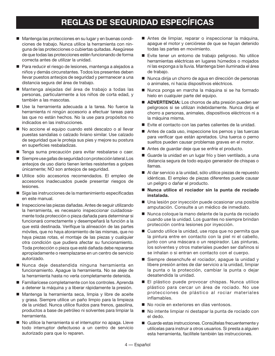 Reglas de seguridad específicas | Ryobi FPR3000 User Manual | Page 24 / 36