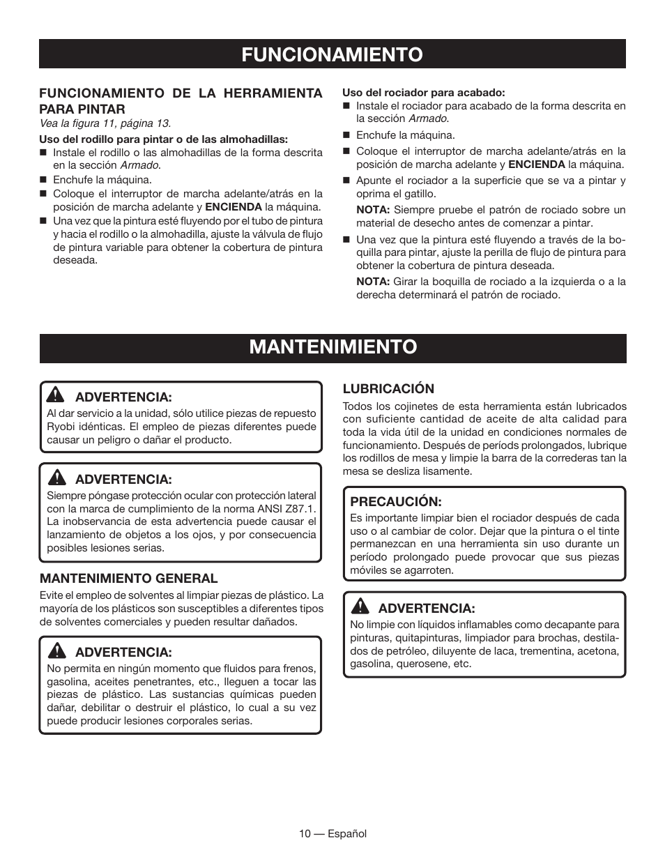 Mantenimiento, Funcionamiento | Ryobi FPR3000 User Manual | Page 30 / 36