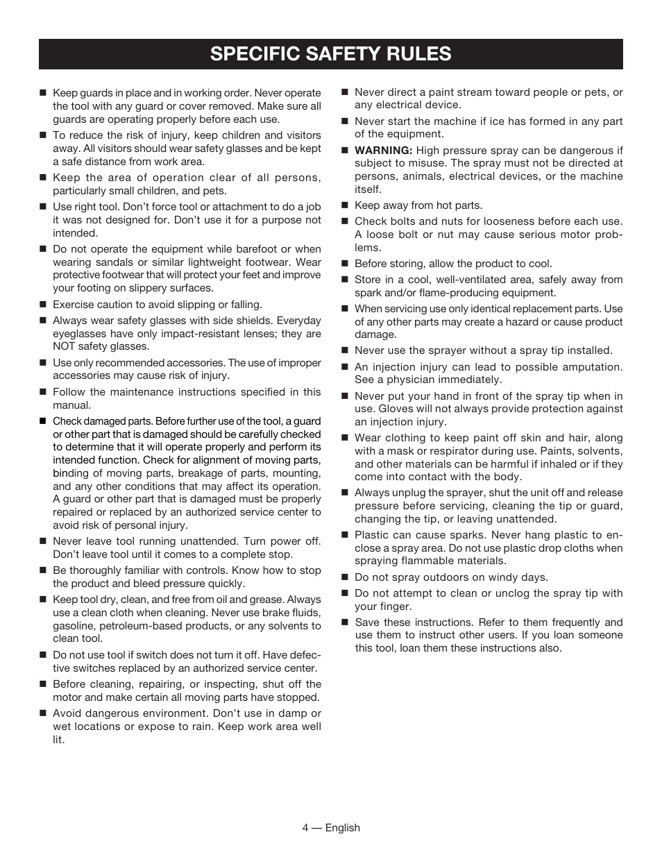 Specific safety rules | Ryobi FPR3000 User Manual | Page 4 / 36