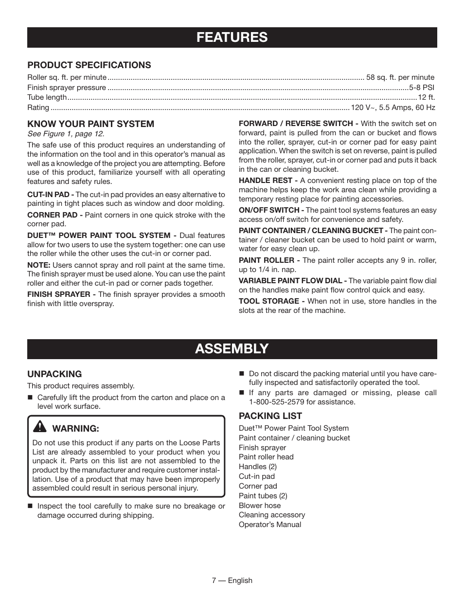 Features, Assembly | Ryobi FPR3000 User Manual | Page 7 / 36