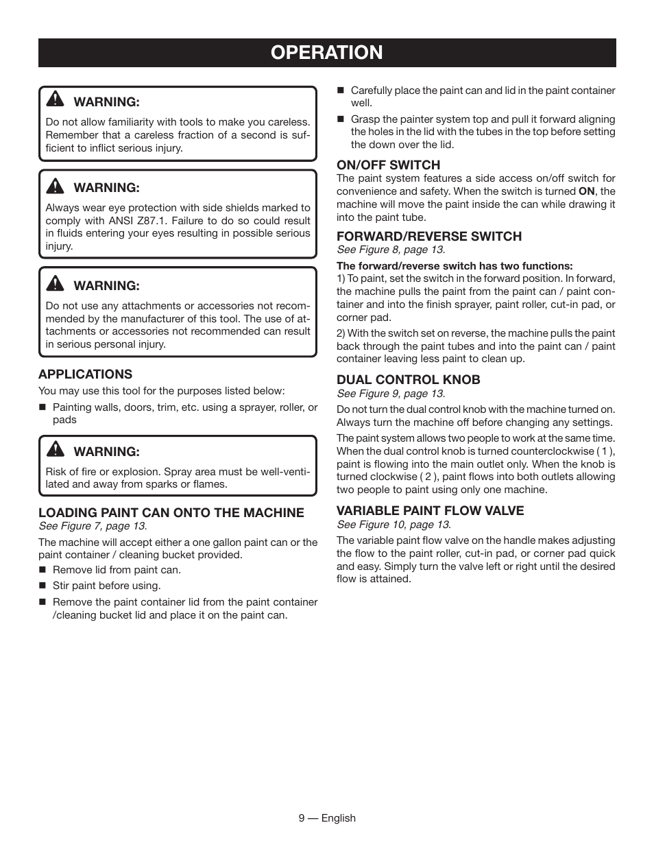 Operation | Ryobi FPR3000 User Manual | Page 9 / 36