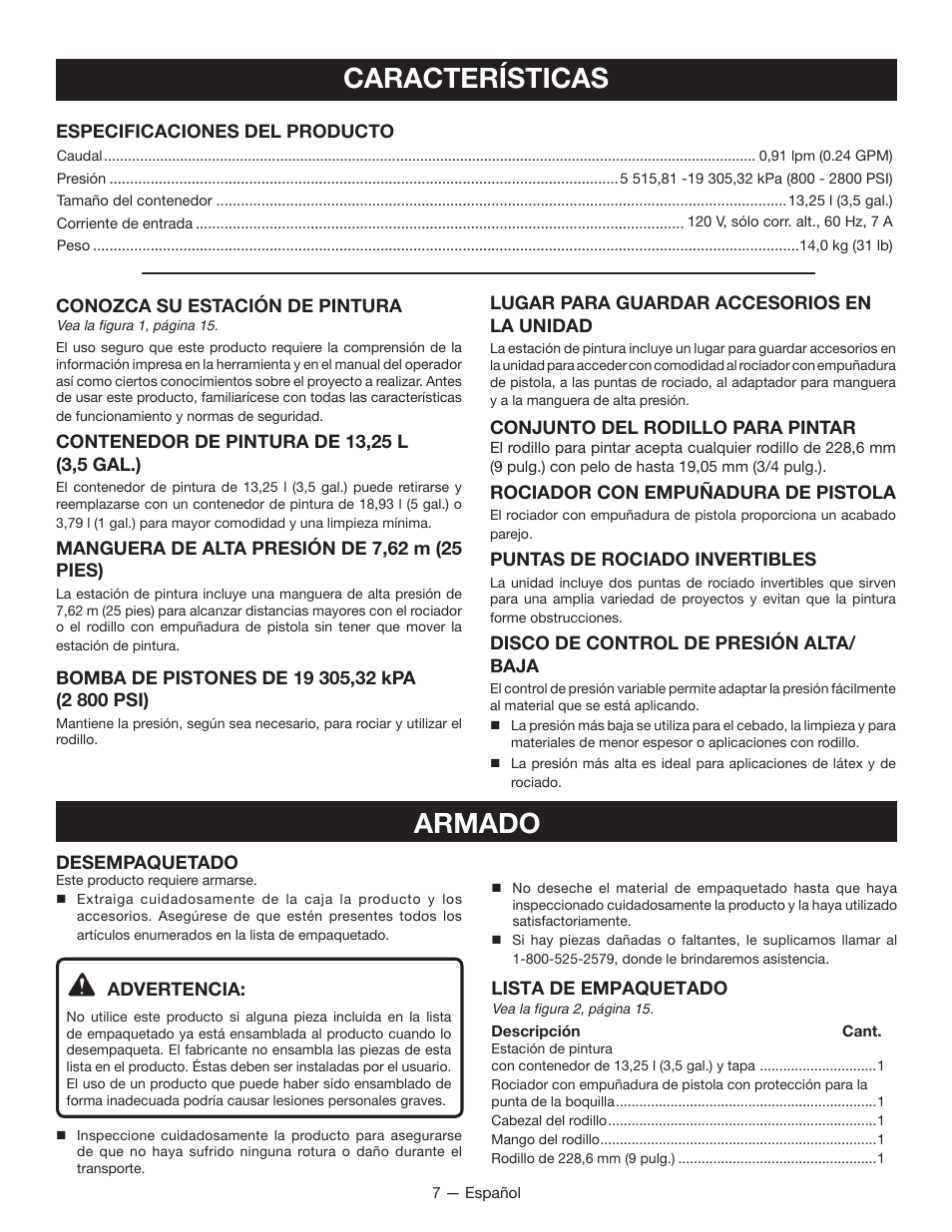 Características, Armado | Ryobi RAP200 User Manual | Page 35 / 48