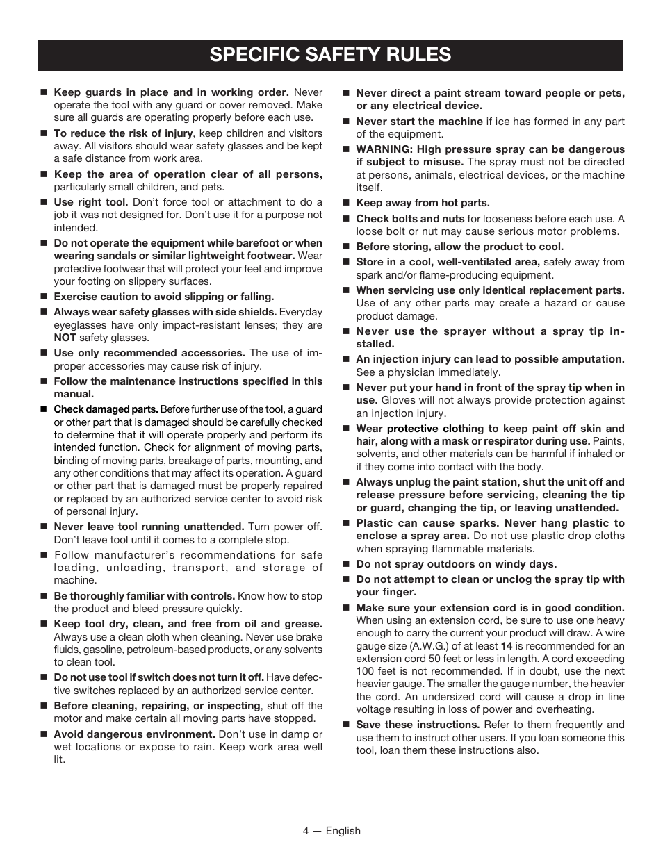 Specific safety rules | Ryobi RAP200 User Manual | Page 4 / 48