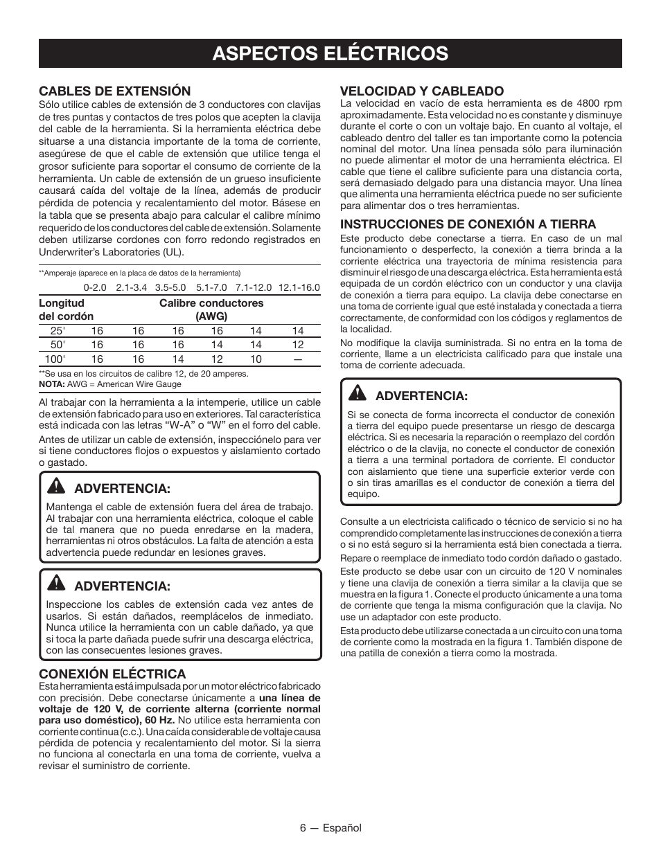 Aspectos eléctricos | Ryobi RAP200B User Manual | Page 34 / 48