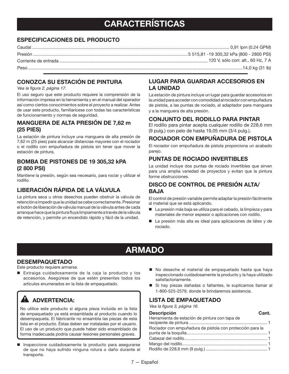 Características, Armado | Ryobi RAP200B User Manual | Page 35 / 48