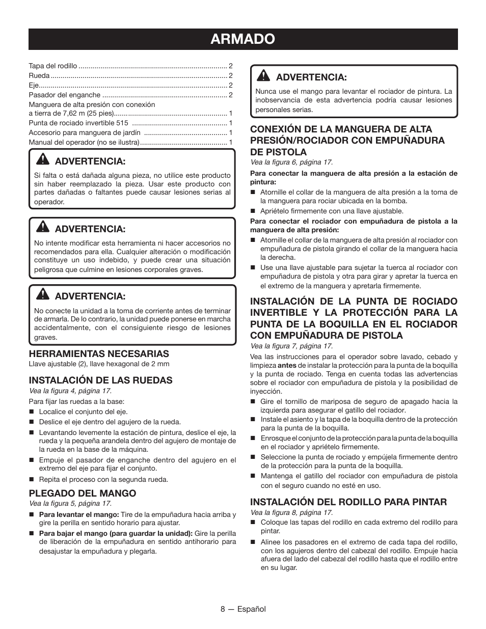 Armado | Ryobi RAP200B User Manual | Page 36 / 48