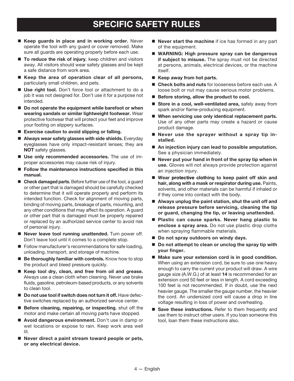 Specific safety rules | Ryobi RAP200B User Manual | Page 4 / 48