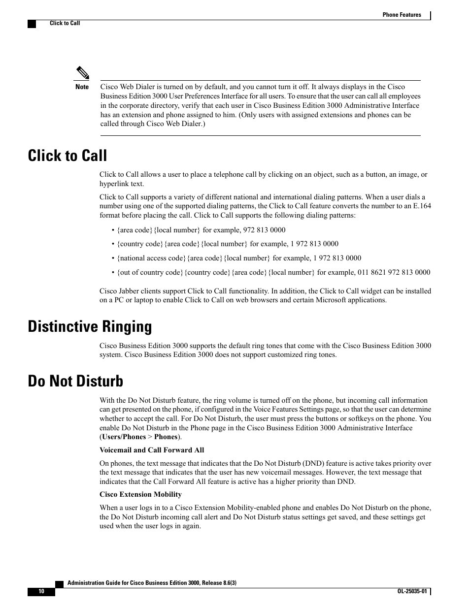 Click to call, Distinctive ringing, Do not disturb | Cisco 3000 User Manual | Page 10 / 16