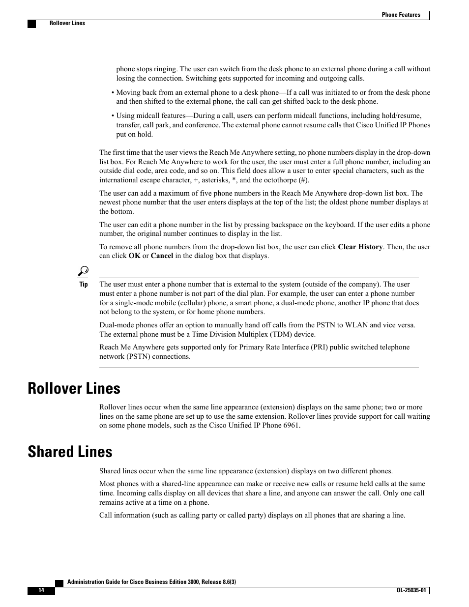 Rollover lines, Shared lines | Cisco 3000 User Manual | Page 14 / 16