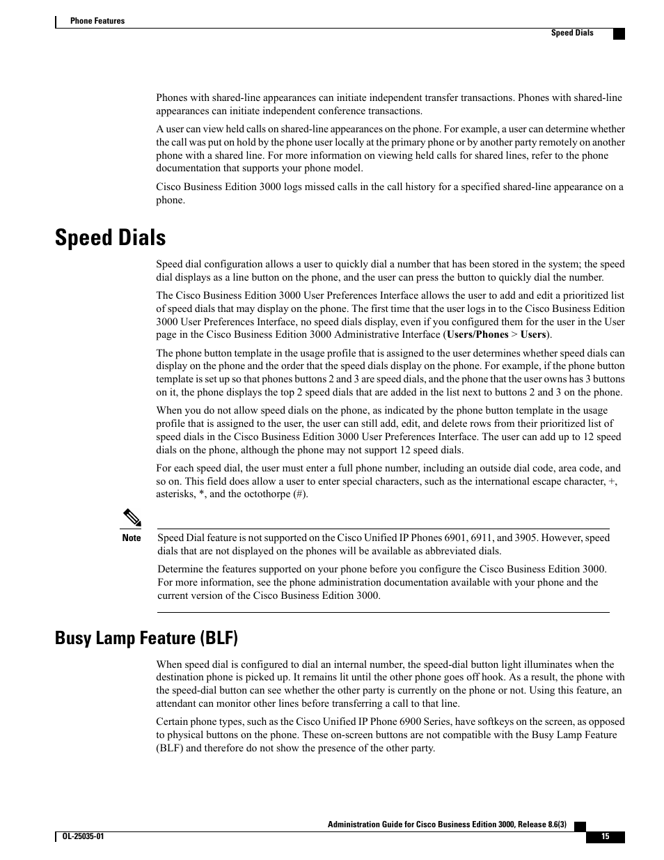 Speed dials, Busy lamp feature (blf) | Cisco 3000 User Manual | Page 15 / 16
