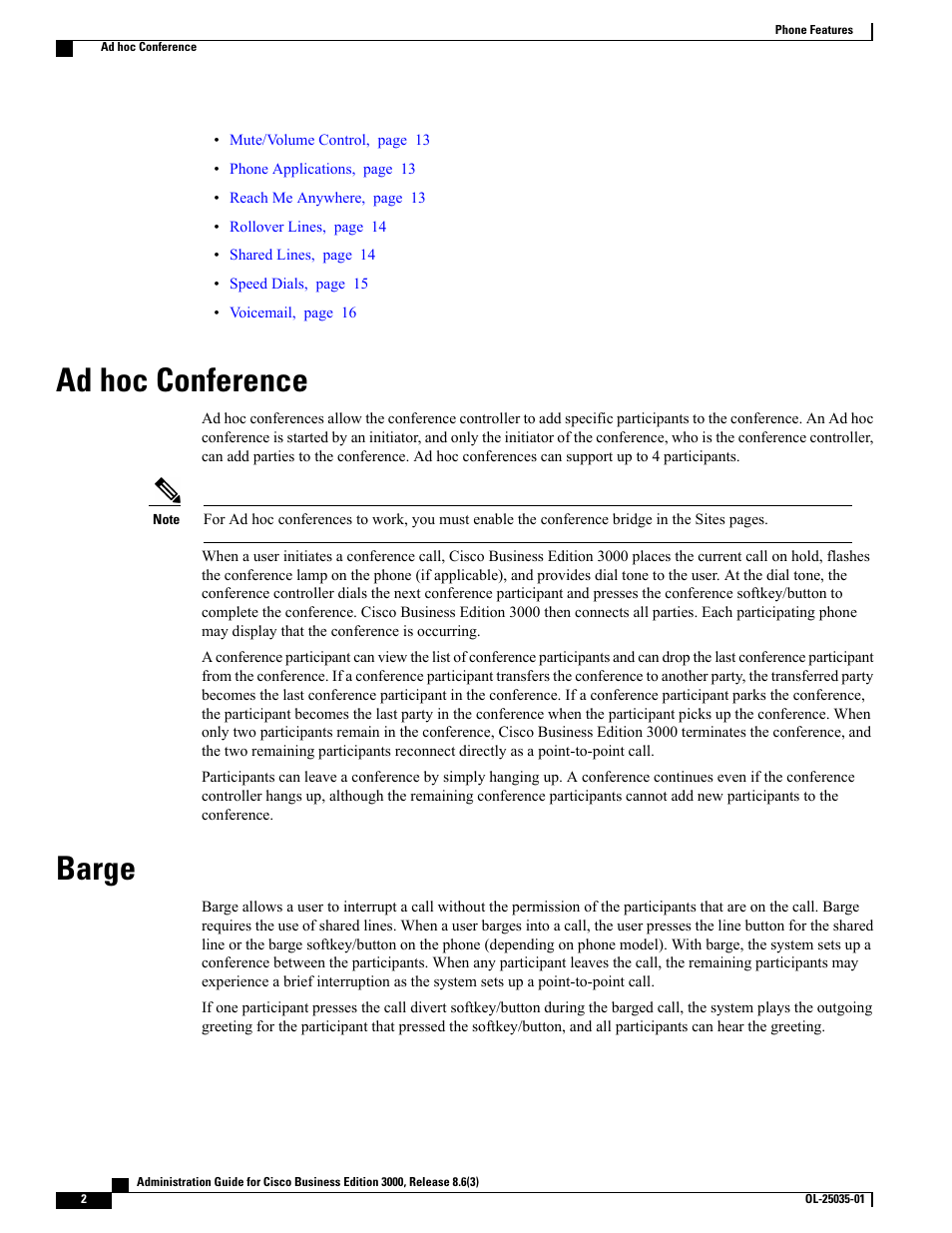 Ad hoc conference, Barge | Cisco 3000 User Manual | Page 2 / 16