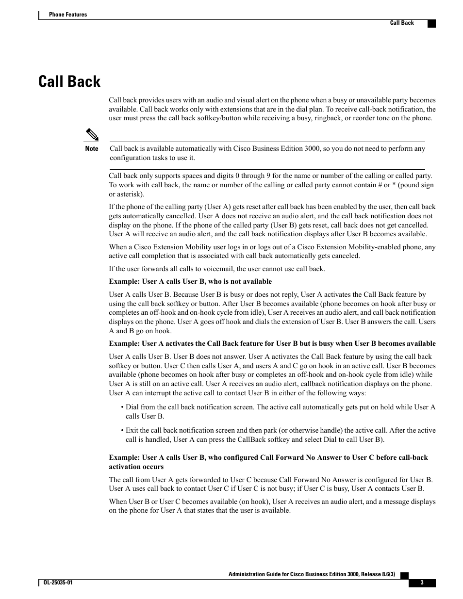 Call back | Cisco 3000 User Manual | Page 3 / 16