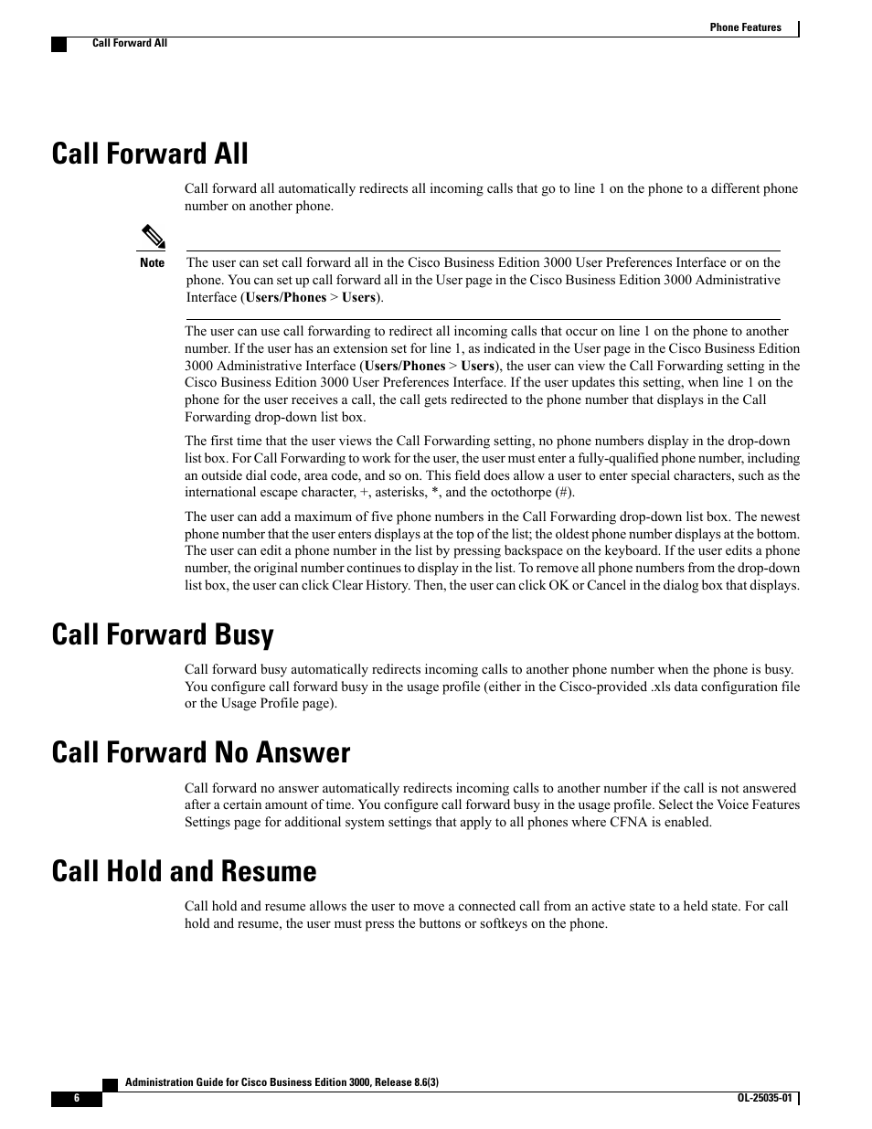 Call forward all, Call forward busy, Call forward no answer | Call hold and resume | Cisco 3000 User Manual | Page 6 / 16