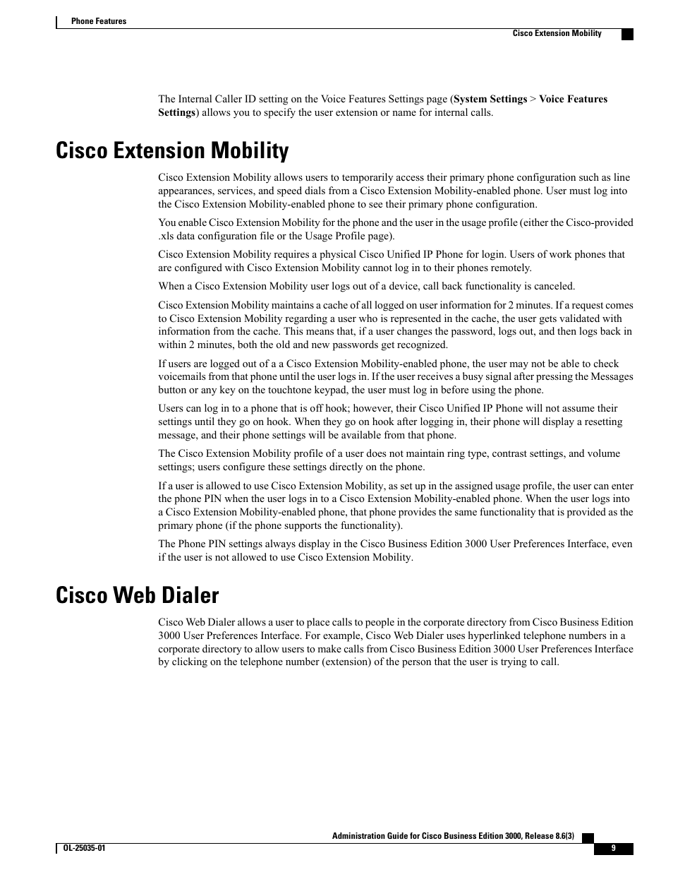 Cisco extension mobility, Cisco web dialer | Cisco 3000 User Manual | Page 9 / 16