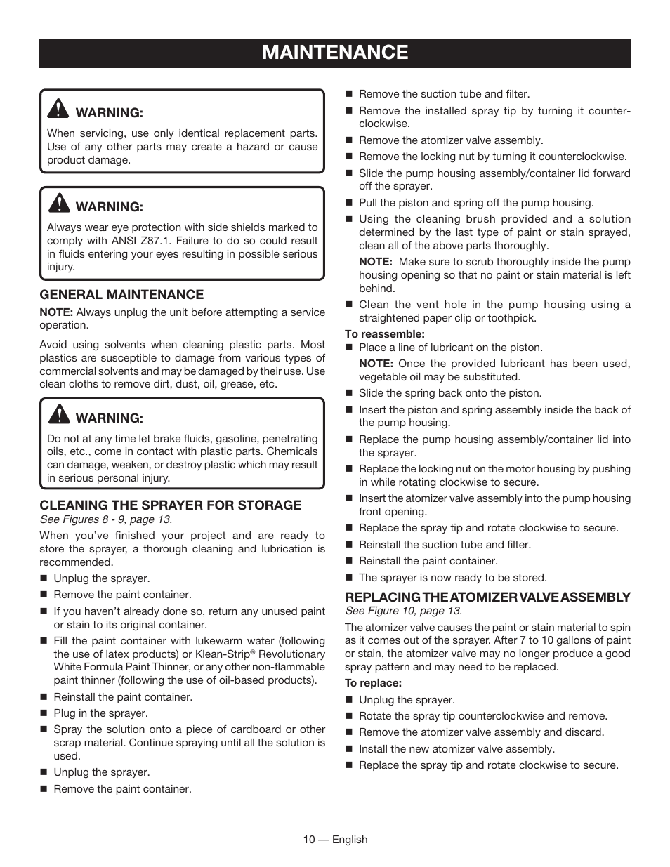 Maintenance | Ryobi SSP050 User Manual | Page 10 / 36