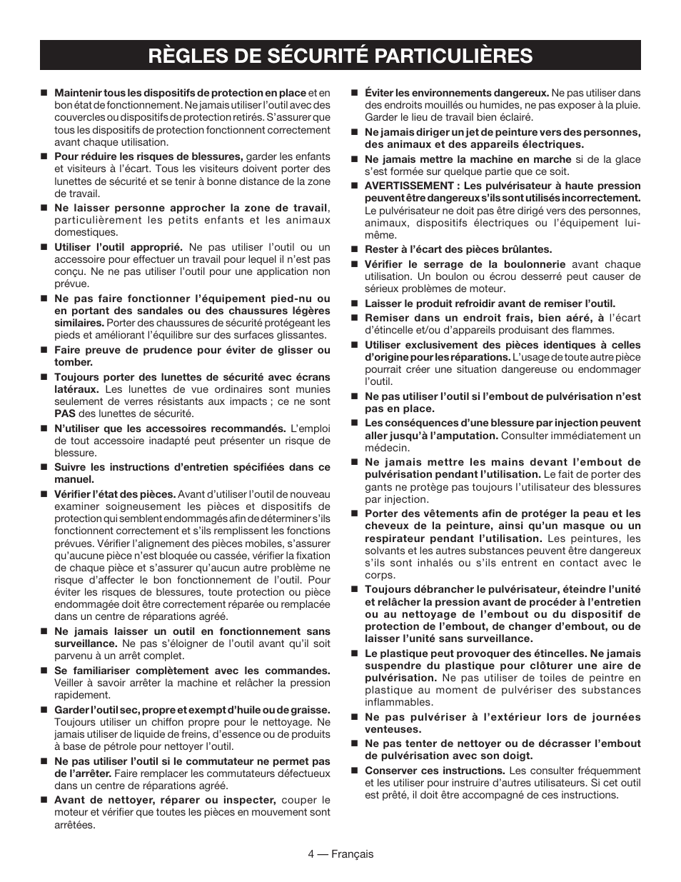 Règles de sécurité particulières | Ryobi SSP050 User Manual | Page 14 / 36