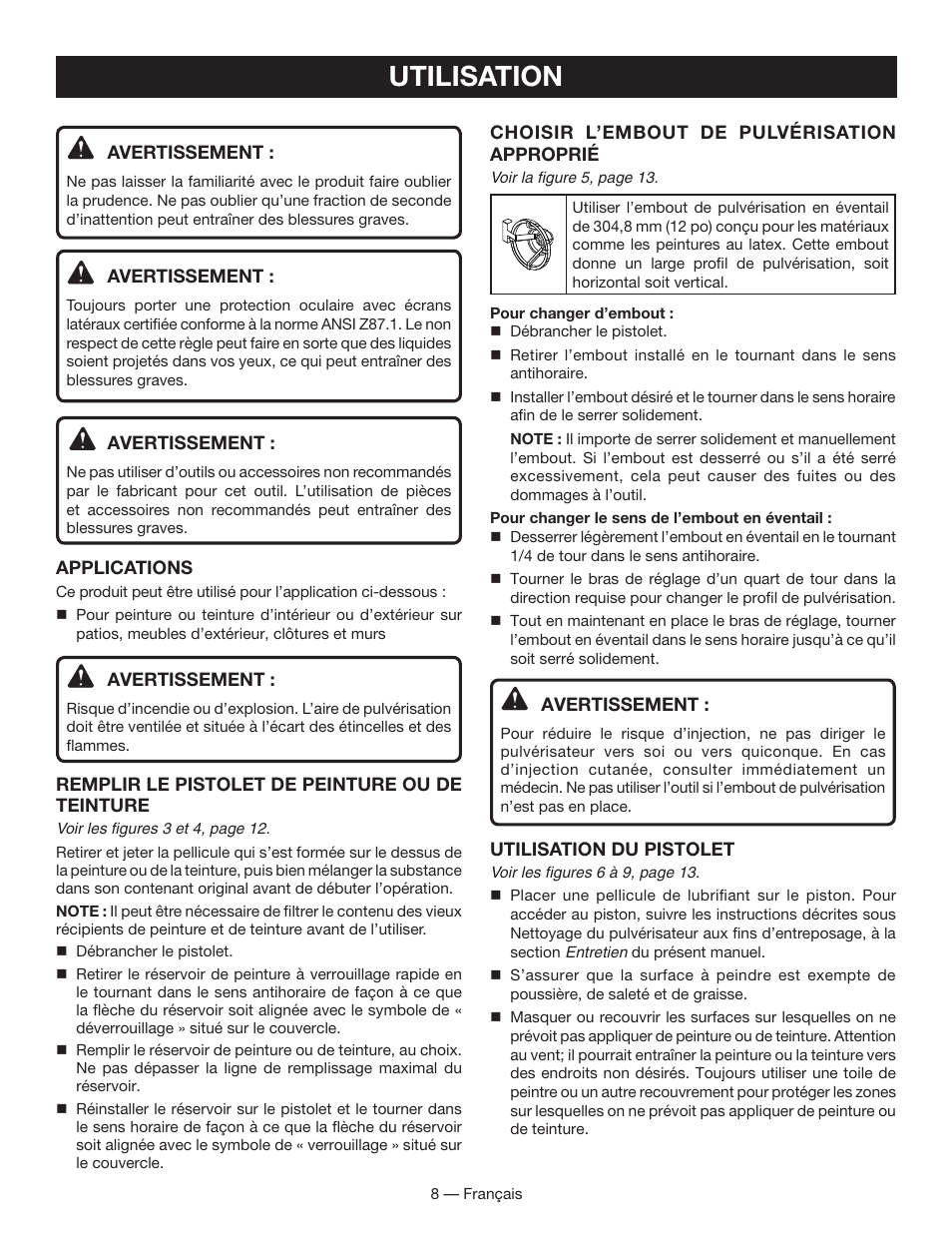 Utilisation | Ryobi SSP050 User Manual | Page 18 / 36