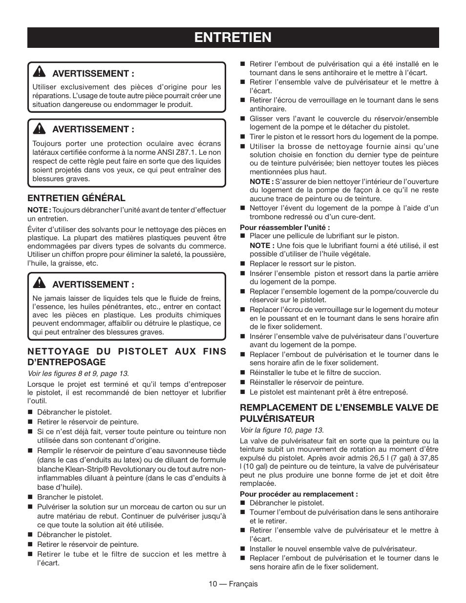 Entretien | Ryobi SSP050 User Manual | Page 20 / 36