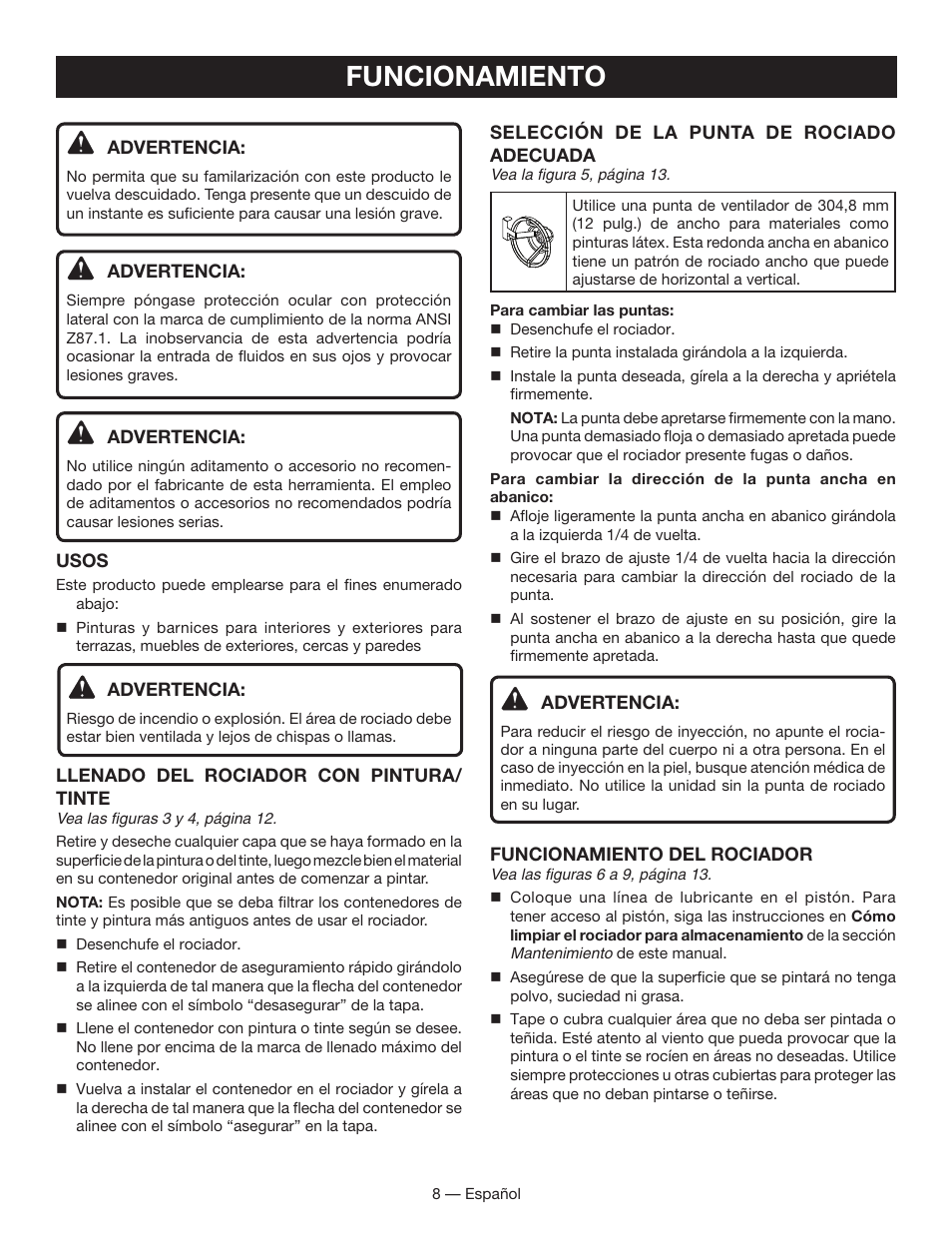 Funcionamiento | Ryobi SSP050 User Manual | Page 28 / 36