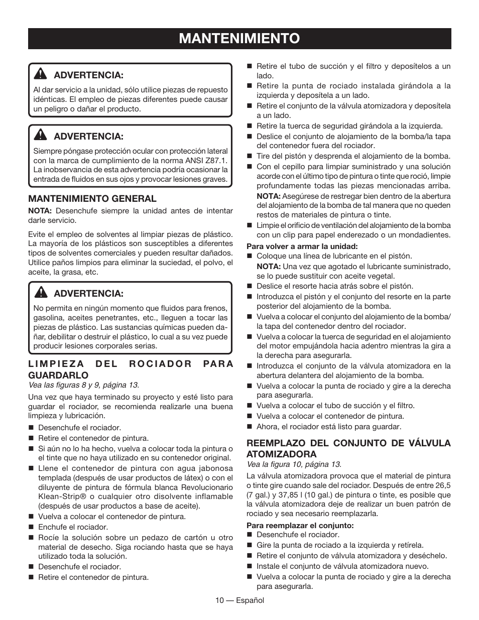 Mantenimiento | Ryobi SSP050 User Manual | Page 30 / 36