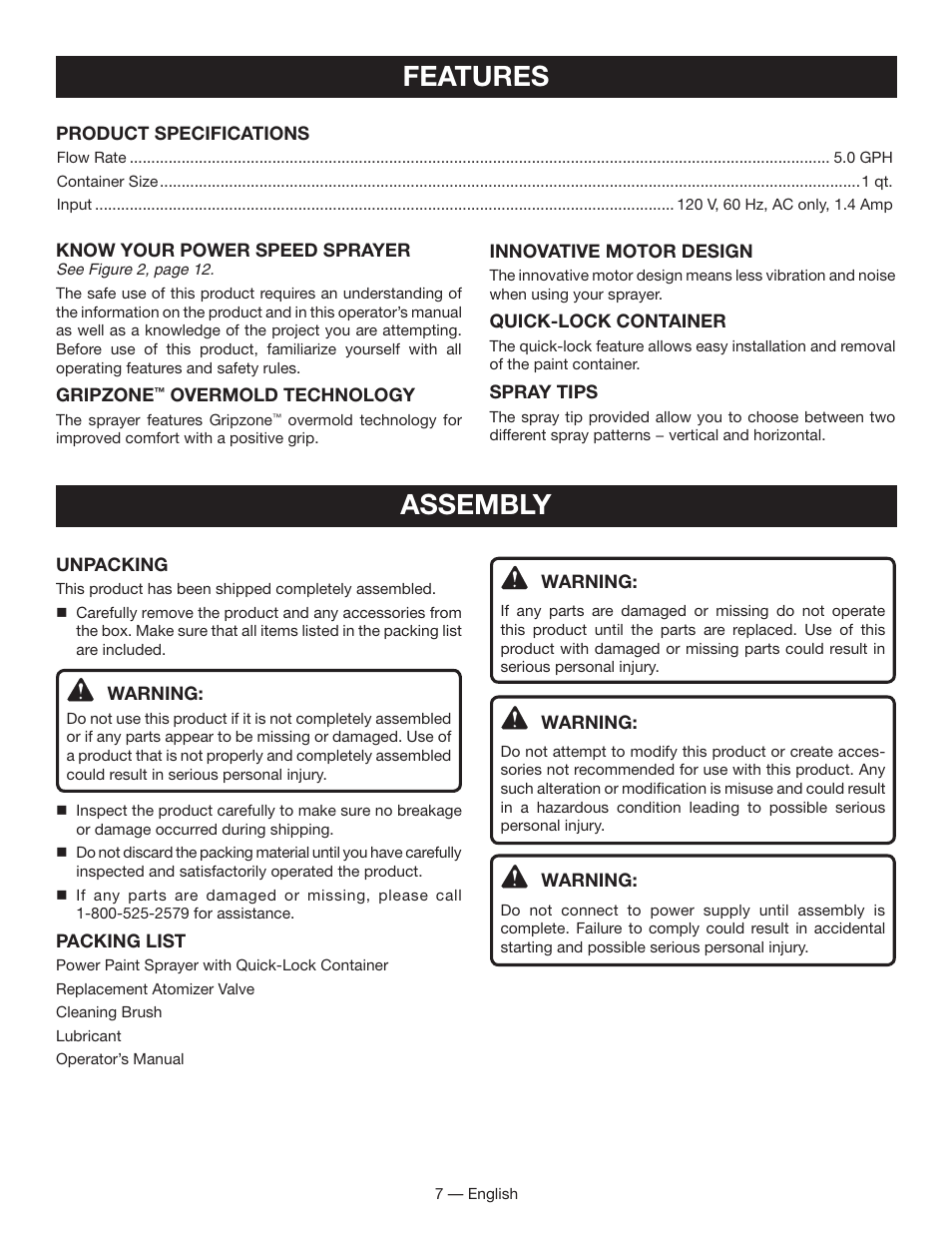 Features assembly | Ryobi SSP050 User Manual | Page 7 / 36