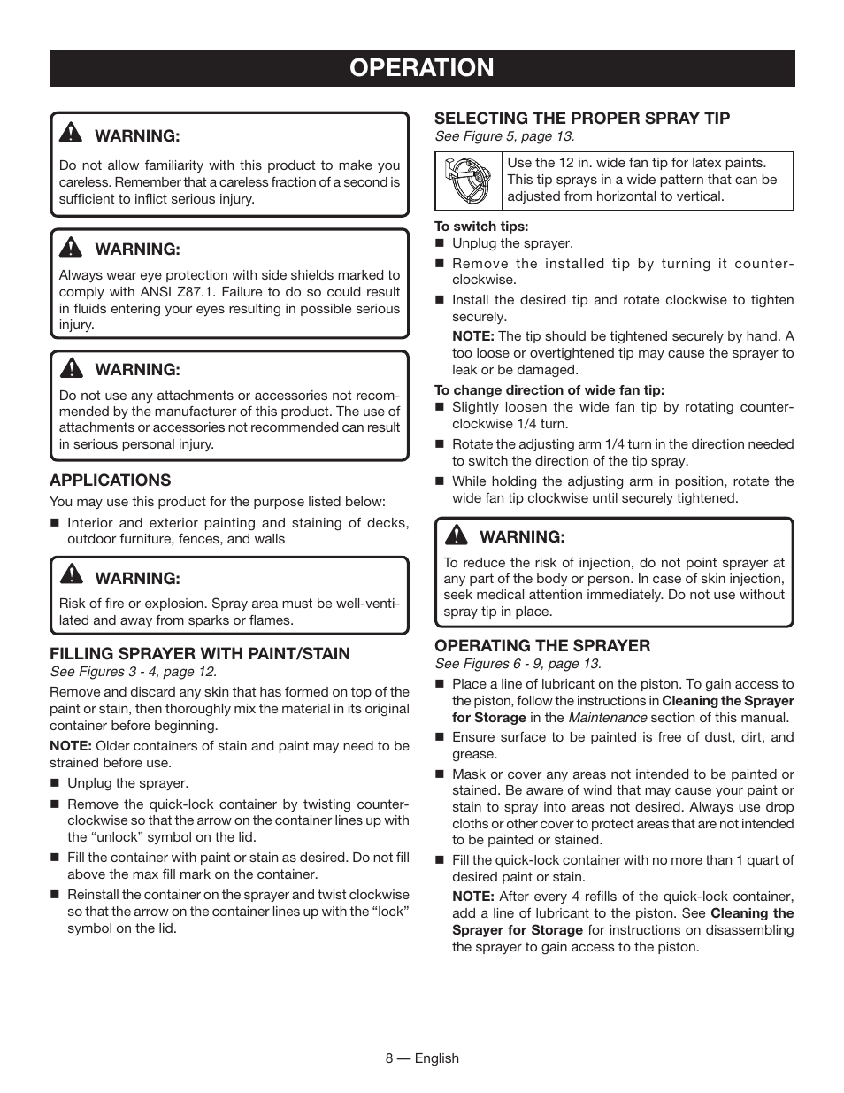 Operation | Ryobi SSP050 User Manual | Page 8 / 36